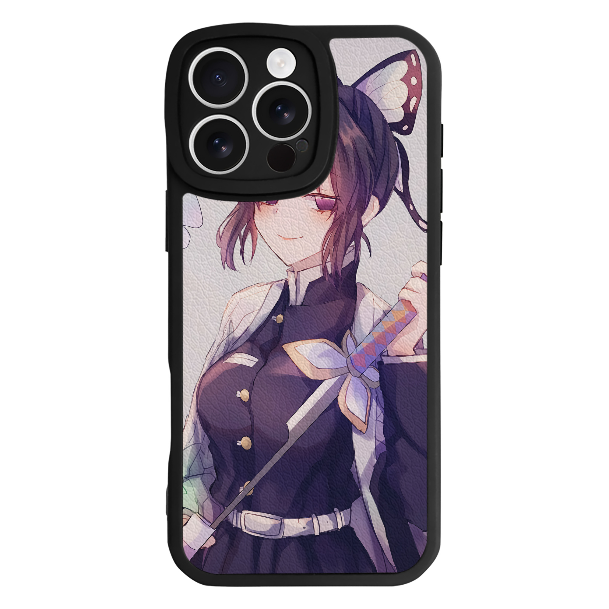 （画像用） 鬼滅の刃（きめつのやいば）蟲柱-胡蝶 しのぶ／こちょう しのぶ Kochou Shinobu 【iPhone 16シリーズ対応】シリコンスマホケース（レザー調） 材質：シリコン
